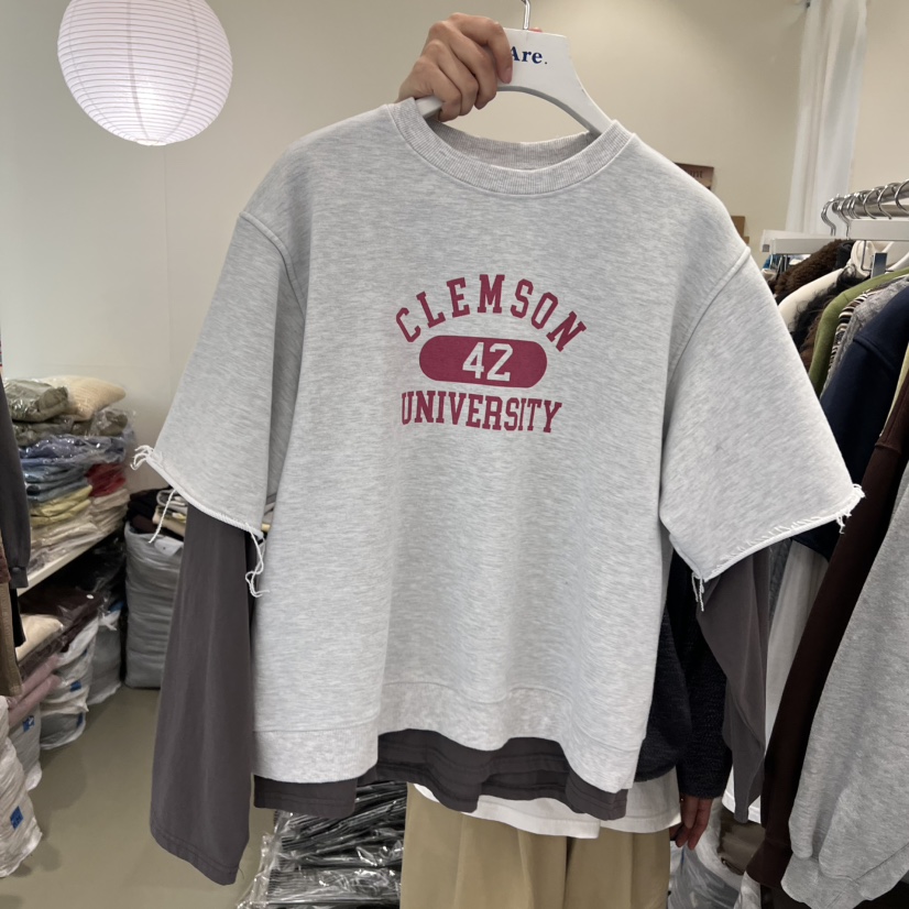 ARE東大門㊣直郵女士新款熱賣時尚真品25秋冬長袖T恤假兩件ARE YOU/ARE長袖T恤圖色2