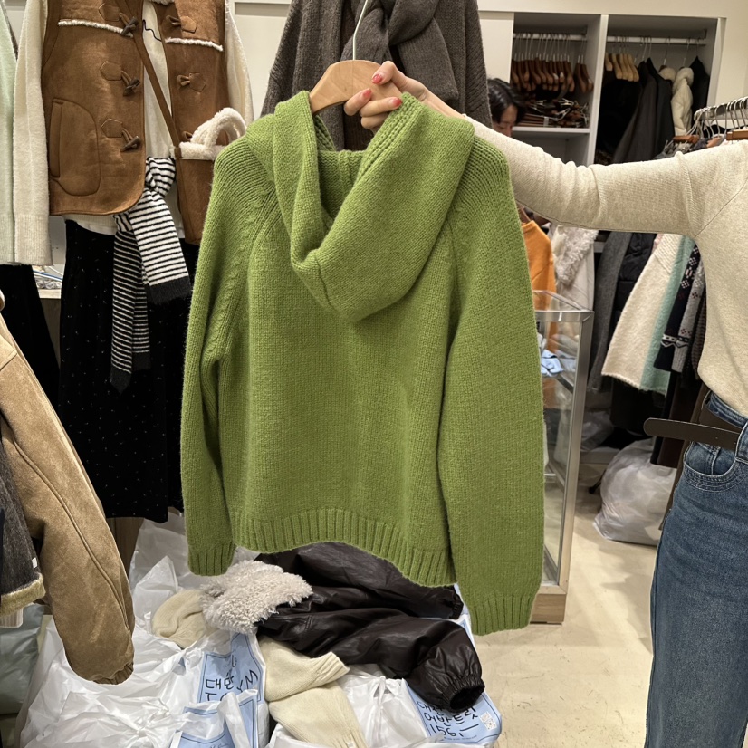 MELO韓國直郵㊣女裝新款人氣時尚休閑針織衫連帽針織衫紐扣MELO針織衫