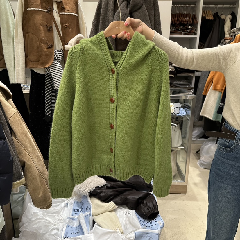 MELO韓國直郵㊣女裝新款人氣時尚休閑針織衫連帽針織衫紐扣MELO針織衫圖色6