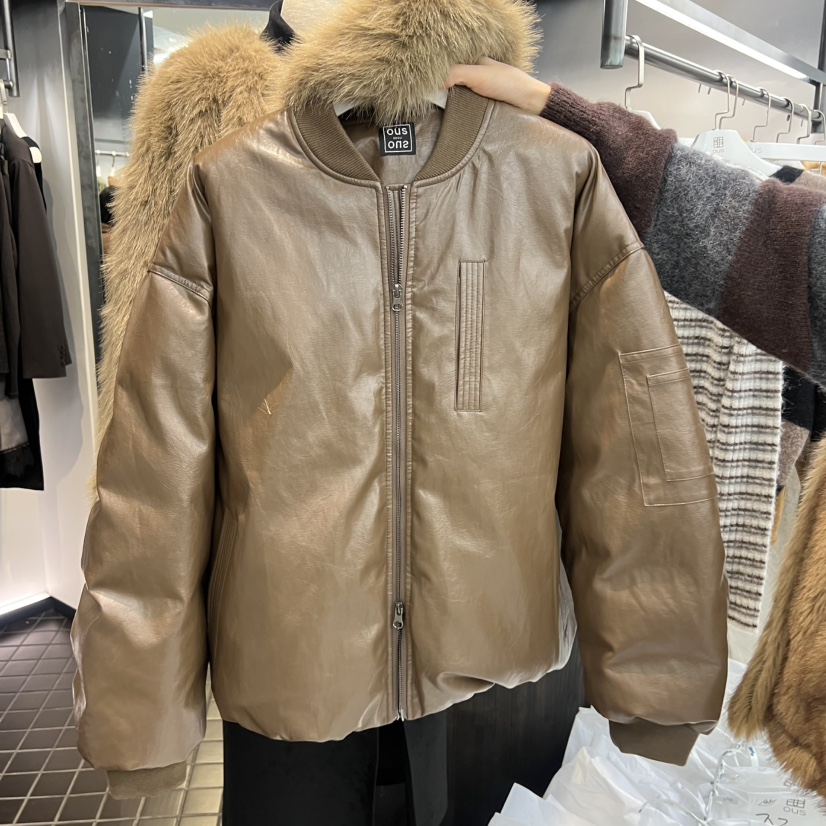 OUS/INCH-L東大門㊣代購女裝新品休閑短款羽絨服皮革鴨絨OUS/INCH短款羽絨服圖色2