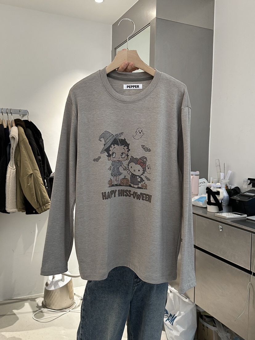 PEPPER-L東大門㊣代購女士新款25秋冬熱賣時尚長袖T恤加絨PEPPER長袖T恤圖色2