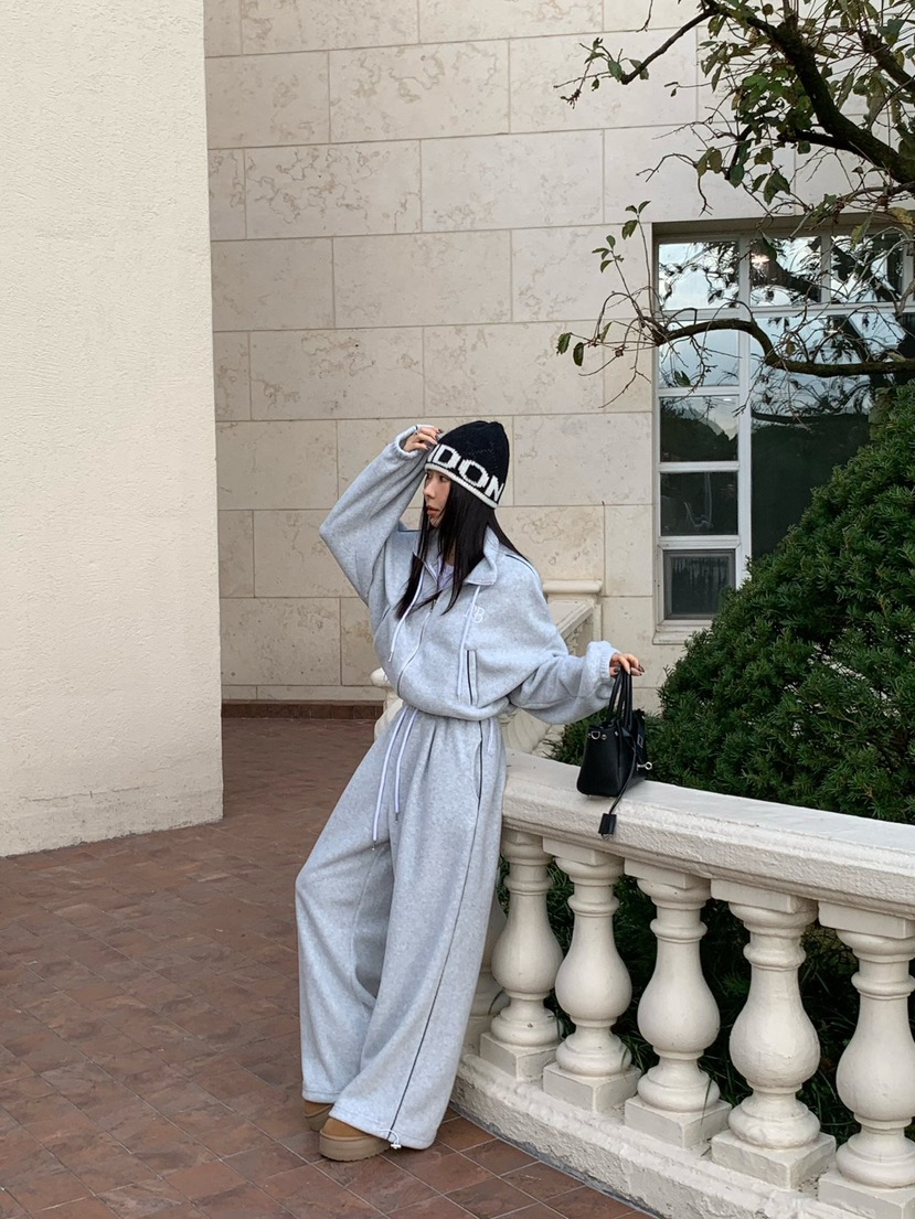 REVE CITE-L韓國代購㊣女裝新款人氣時尚夾克羊毛拉鏈拼色REVE CITE夾克