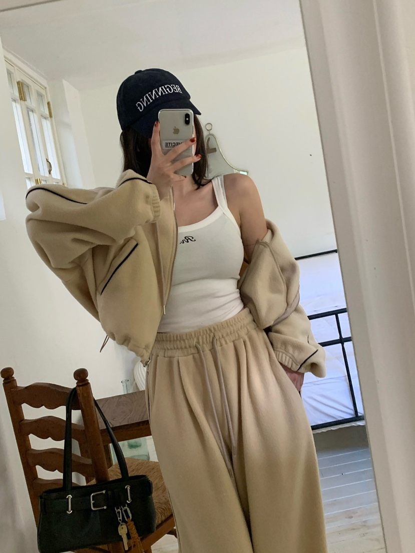 REVE CITE-L韓國代購㊣女裝新款人氣時尚夾克羊毛拉鏈拼色REVE CITE夾克