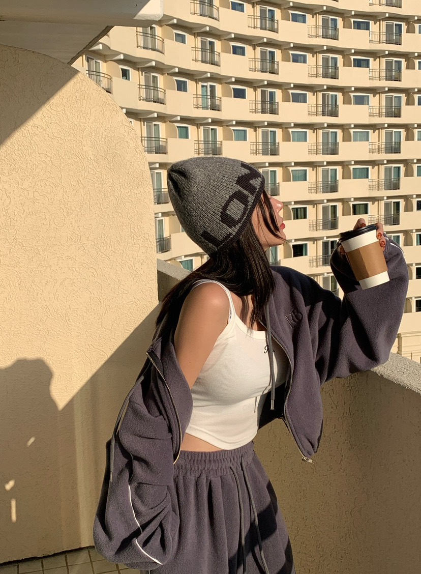 REVE CITE-L韓國代購㊣女裝新款人氣時尚夾克羊毛拉鏈拼色REVE CITE夾克