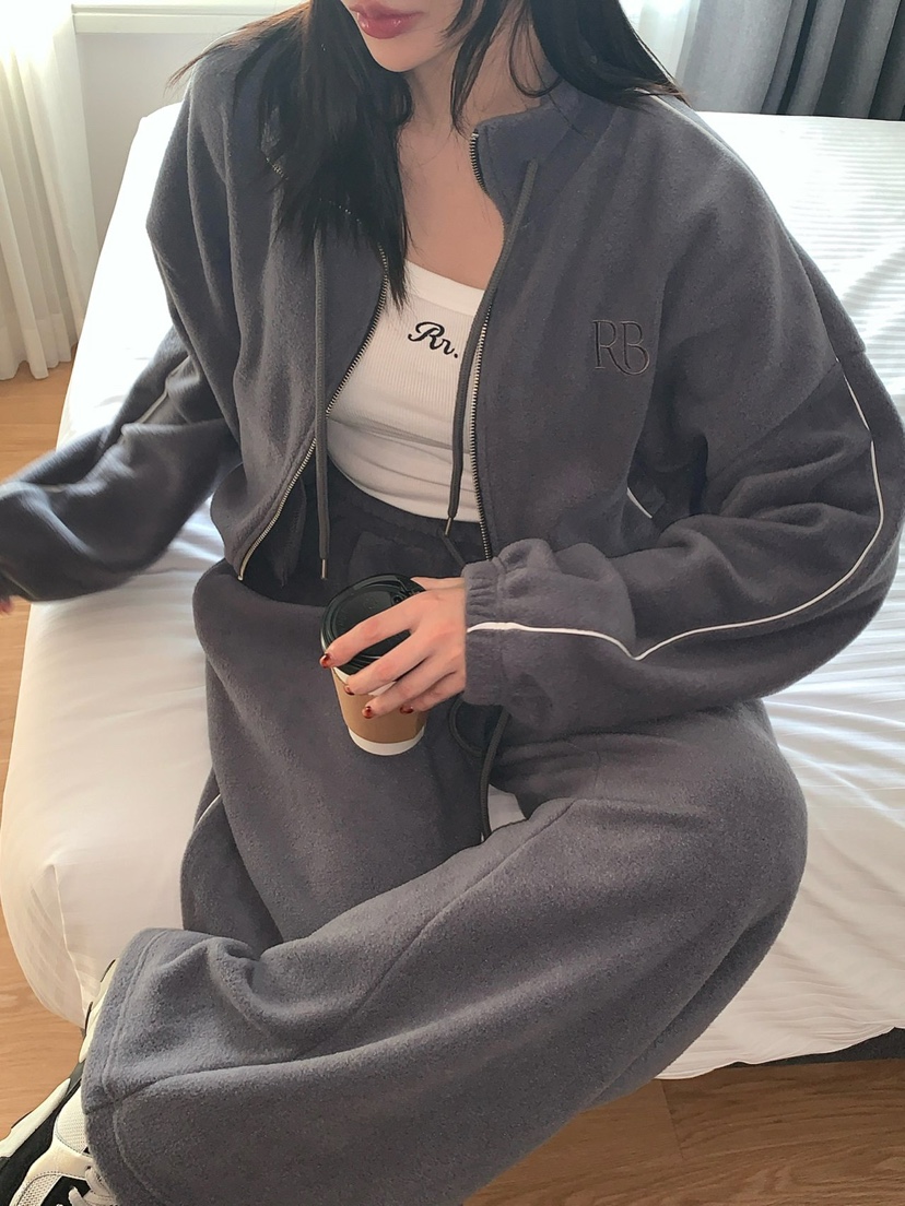 REVE CITE-L韓國代購㊣女裝新款人氣時尚夾克羊毛拉鏈拼色REVE CITE夾克圖色4