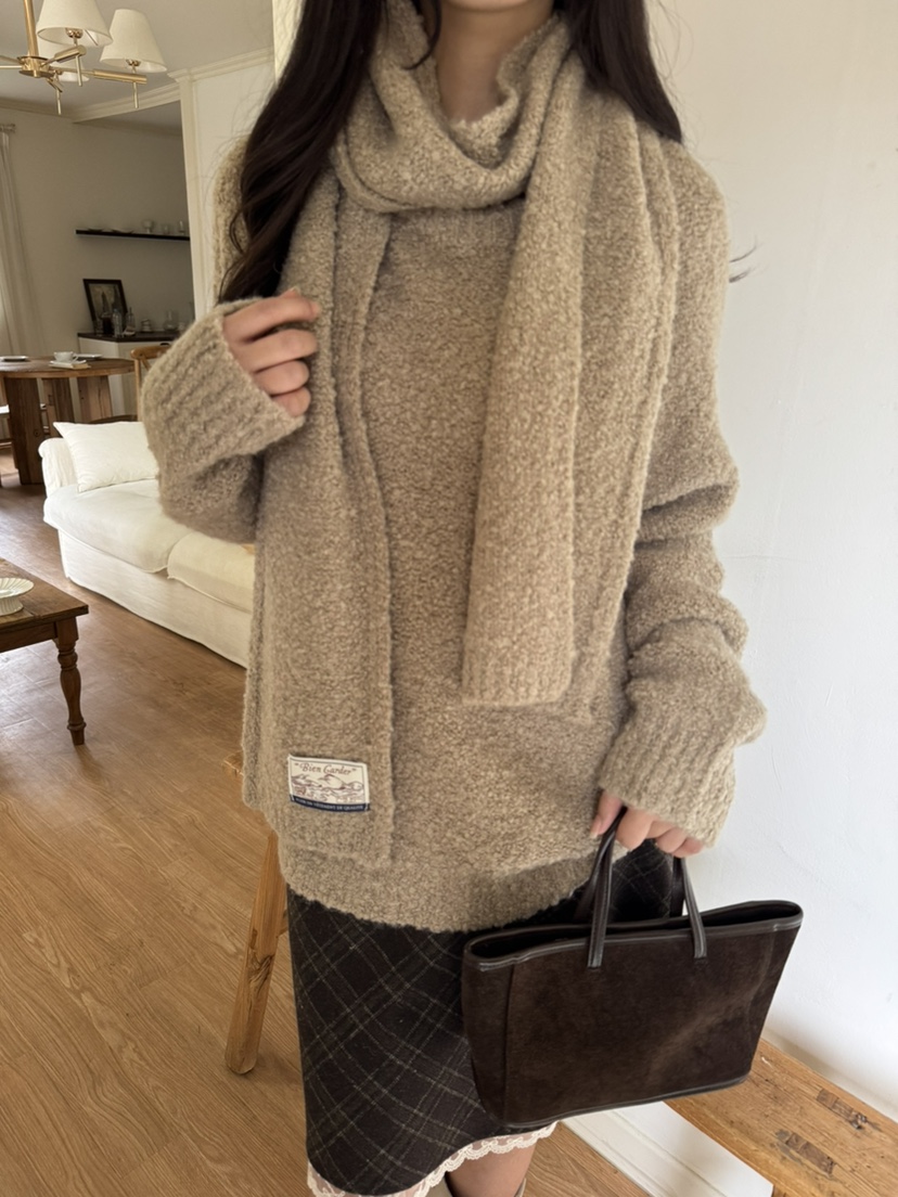 BIEN GARDER韓國直郵㊣女裝新款人氣職業針織衫含圍巾羊毛BIEN GARDER針織衫