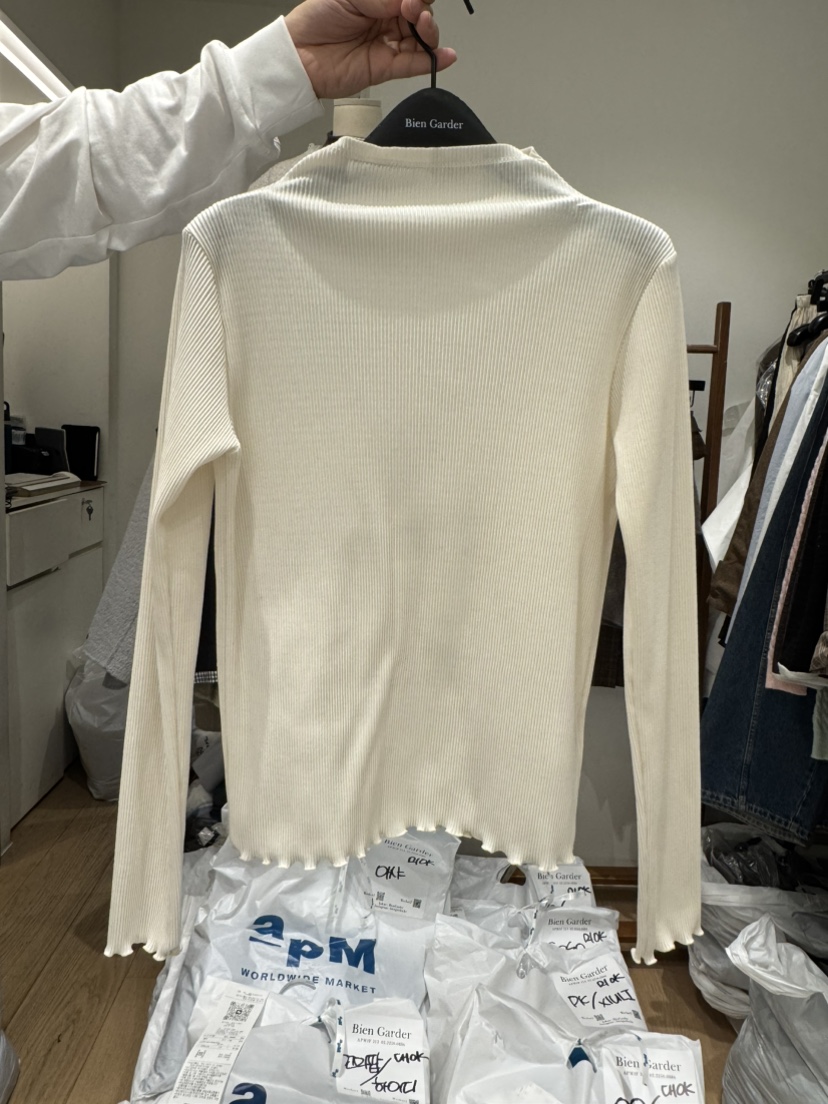 BIEN GARDER東大門㊣實拍女士新款推薦人氣長袖T恤柔軟褶皺BIEN GARDER長袖T恤