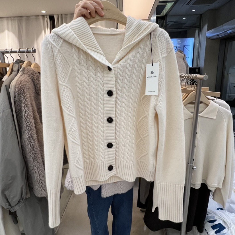 AFTERGLOW韓國代購㊣女裝新款人氣真品時尚25秋冬針織衫開衫連帽AFTERGLOW針織衫