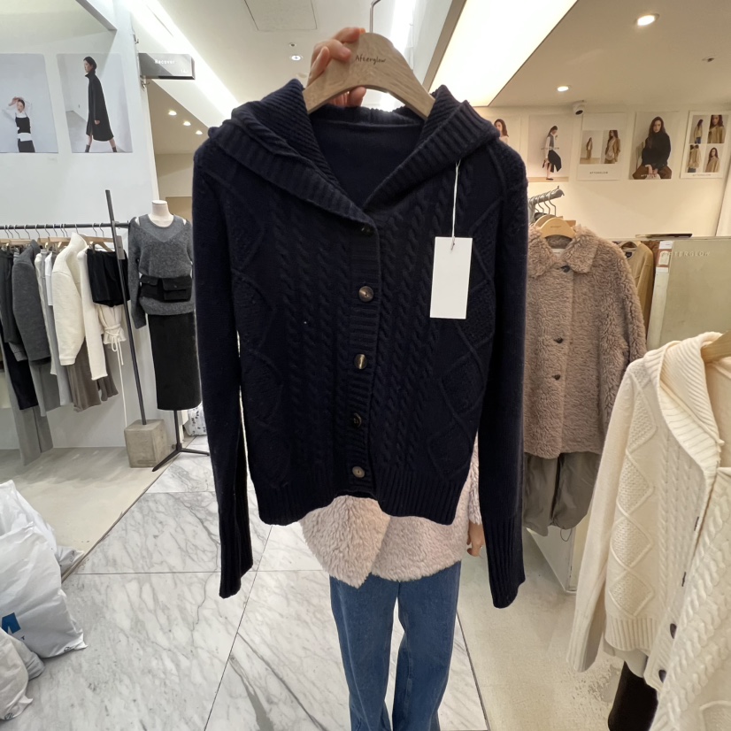 AFTERGLOW韓國代購㊣女裝新款人氣真品時尚25秋冬針織衫開衫連帽AFTERGLOW針織衫圖色3