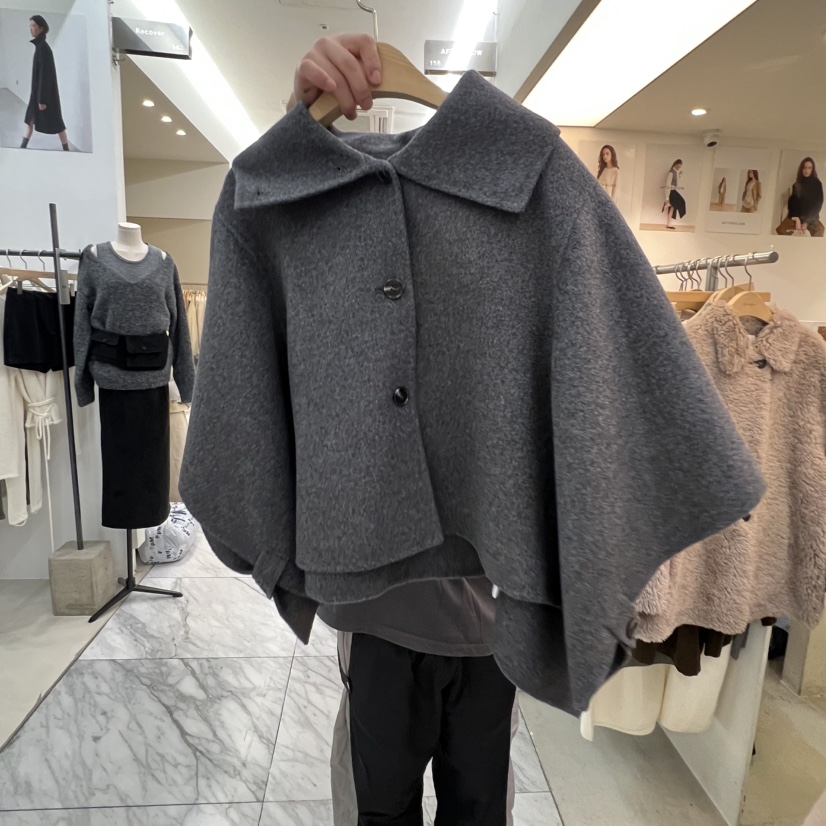 AFTERGLOW東大門㊣實拍女裝新款時尚推薦職業短款大衣斗篷羊絨AFTERGLOW短款大衣