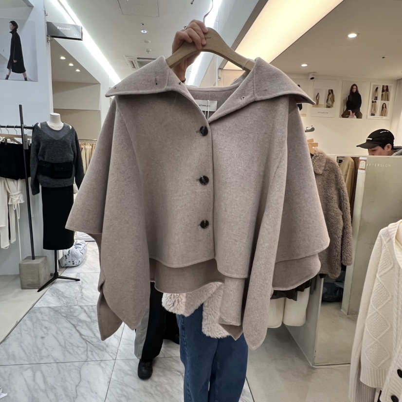 AFTERGLOW東大門㊣實拍女裝新款時尚推薦職業短款大衣斗篷羊絨AFTERGLOW短款大衣圖色2