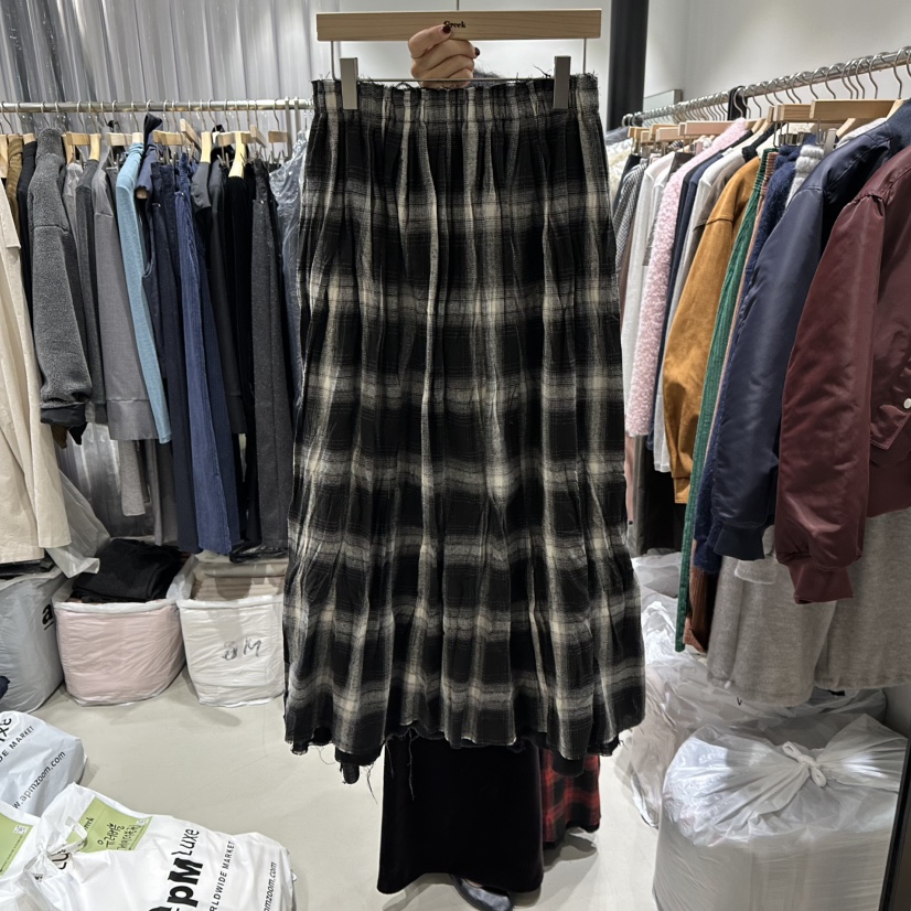 GREEK東大門㊣實拍女裝新品人氣熱賣休閑推薦職業長裙格紋褶皺GREEK長裙