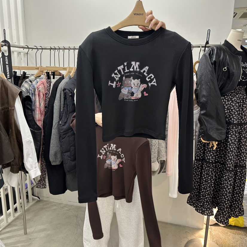 VENEFIT韓國直郵㊣女裝新款推薦真品職業人氣時尚長袖T恤加絨VENEFIT/JENNIE長袖T恤圖色4