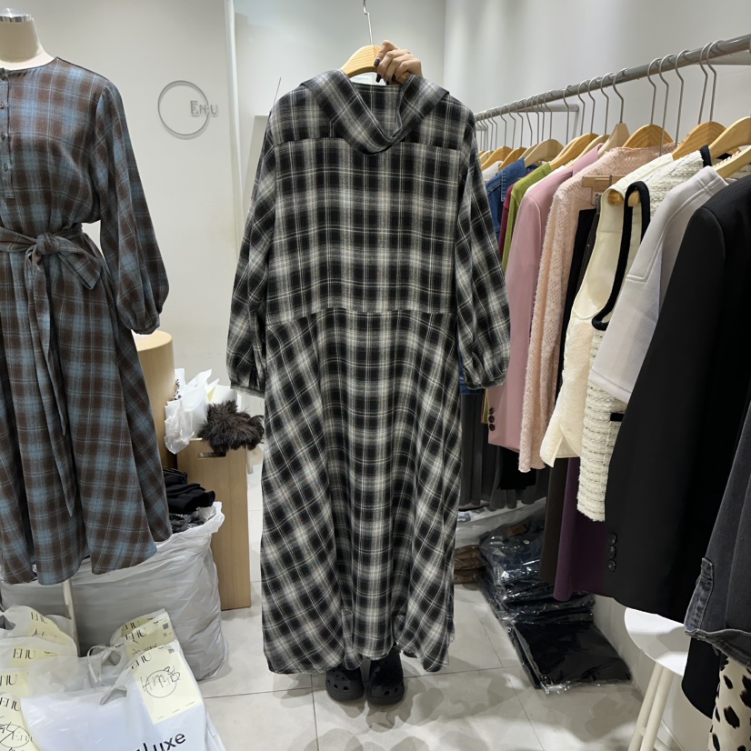 EN.U東大門㊣代購女裝新品職業時尚25秋冬熱賣人氣連衣裙格紋EN.U連衣裙