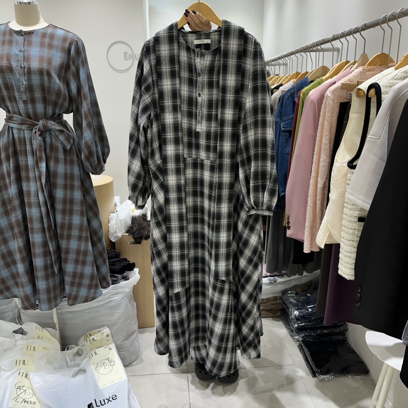 EN.U東大門㊣代購女裝新品職業時尚25秋冬熱賣人氣連衣裙格紋EN.U連衣裙圖色2