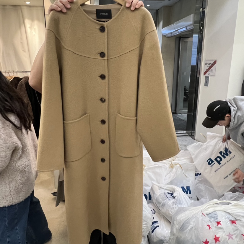 AFTERGLOW東大門㊣直郵女士新品真品推薦中長款大衣手工圓領AFTERGLOW中長款大衣