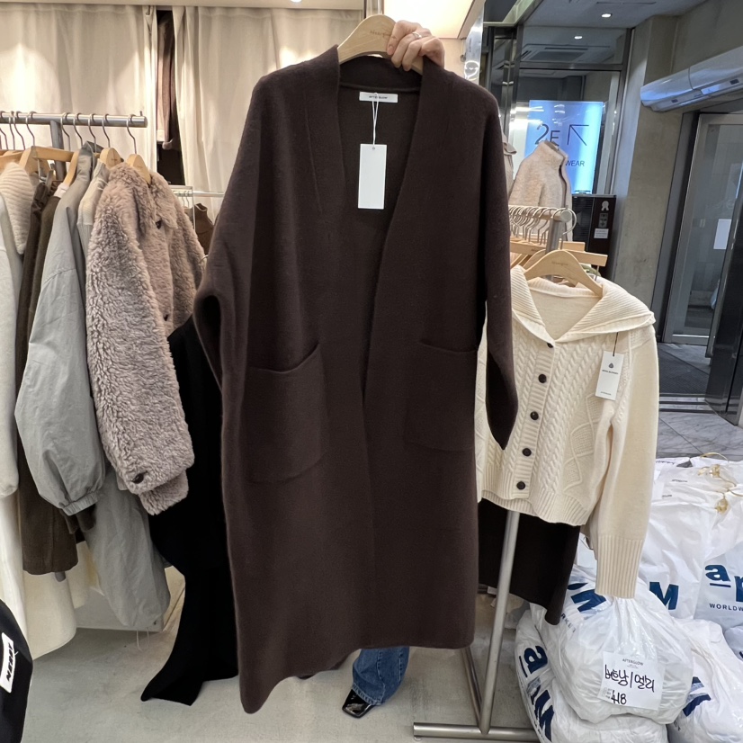 AFTERGLOW韓國直郵㊣女裝新品人氣真品職業長款風衣口袋開衫AFTERGLOW長款風衣圖色2
