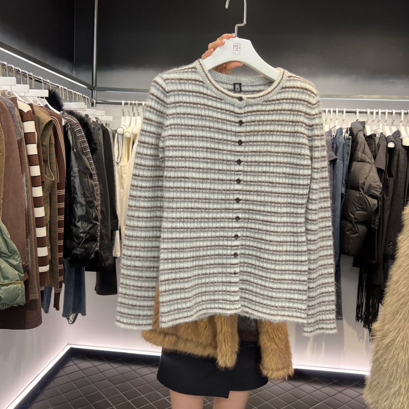 OUS/INCH-L韓國直郵㊣女士新款真品時尚針織衫開襟衫馬海毛OUS/INCH針織衫