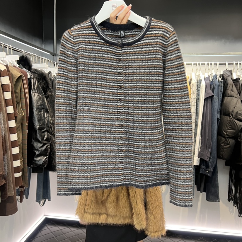 OUS/INCH-L韓國直郵㊣女士新款真品時尚針織衫開襟衫馬海毛OUS/INCH針織衫圖色2