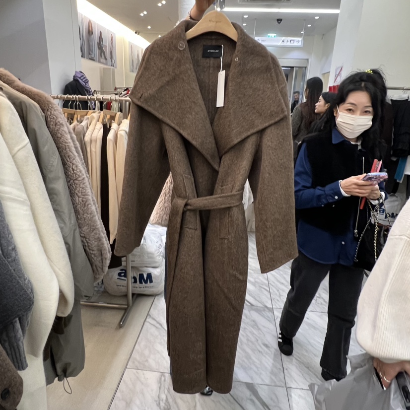 AFTERGLOW東大門㊣直郵女裝新款25秋冬中長款大衣含腰帶手工披肩AFTERGLOW中長款大衣