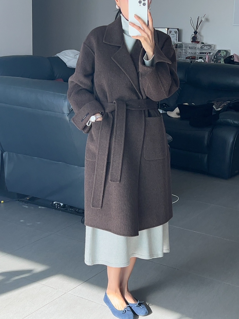 MILUI韓國直郵㊣女士新款職業熱賣時尚推薦中長款大衣含腰帶MILUI中長款大衣