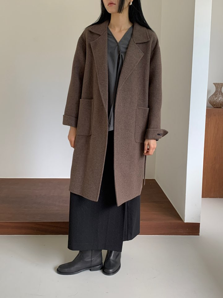 MILUI韓國直郵㊣女士新款職業熱賣時尚推薦中長款大衣含腰帶MILUI中長款大衣