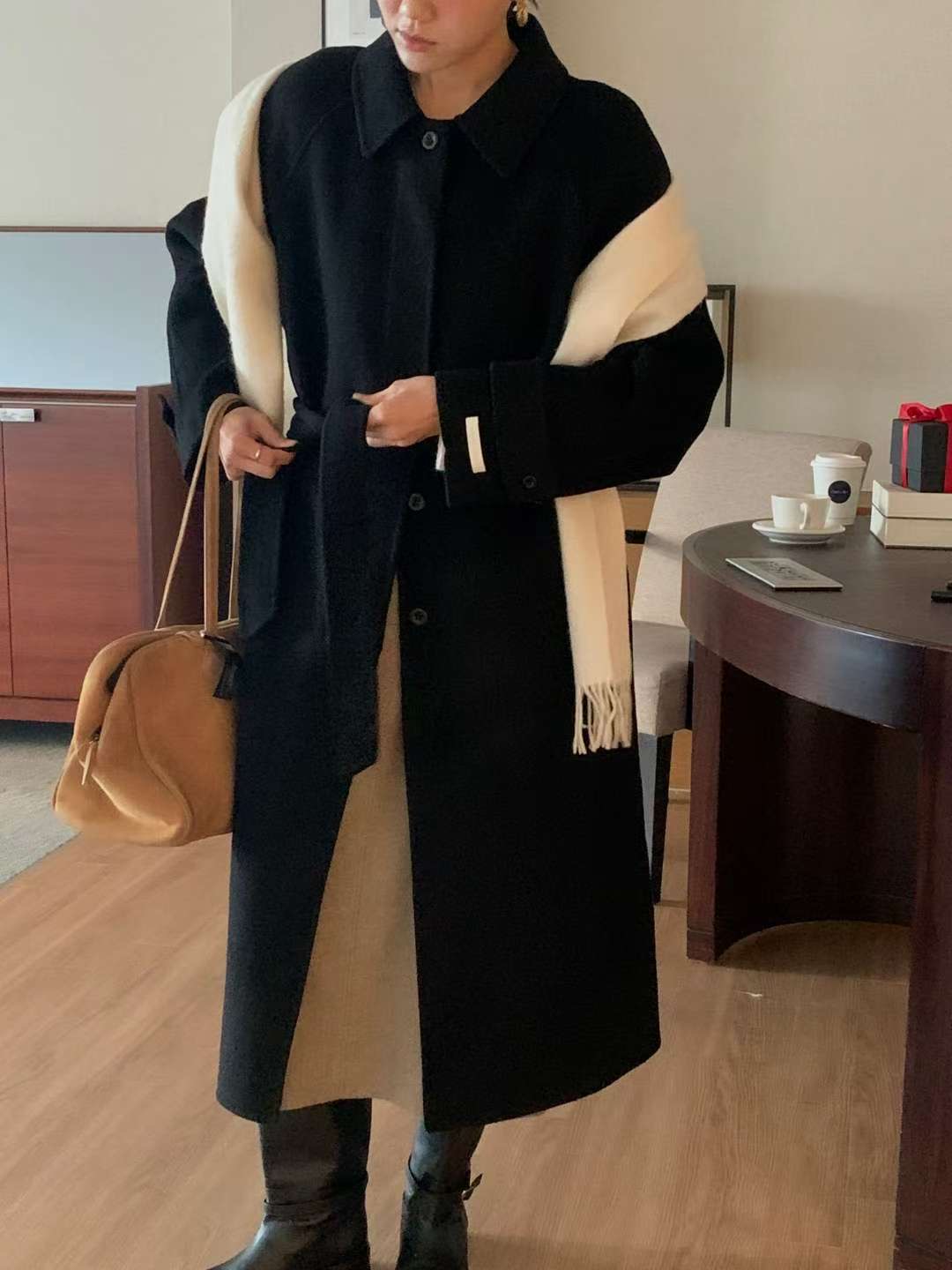 IVORY東大門㊣代購女裝新款25秋冬真品職業休閑推薦中長款大衣IVORY中長款大衣圖色4