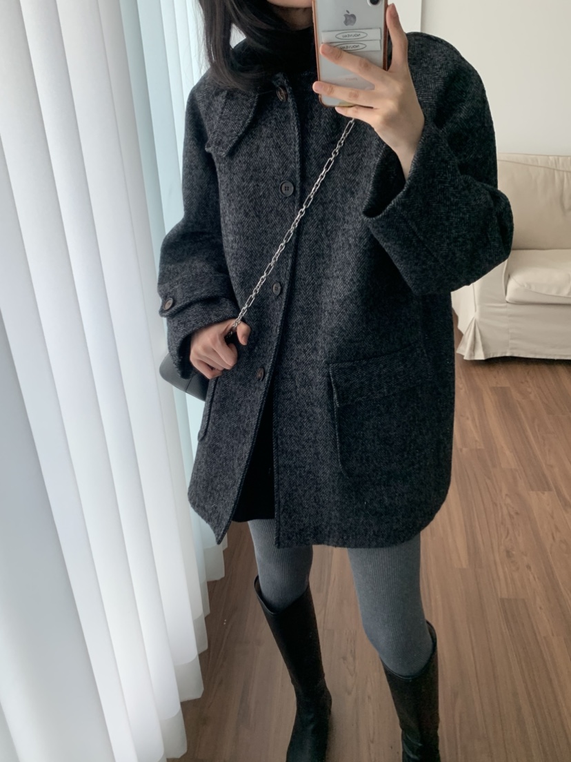 NOUVEAU韓國直郵㊣女裝新品人氣時尚25秋冬職業推薦中長款大衣NOUVEAU中長款大衣