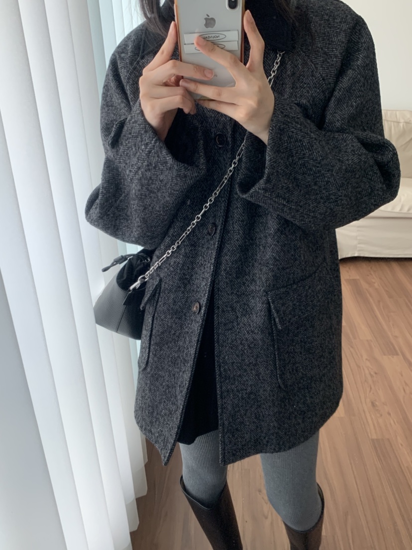 NOUVEAU韓國直郵㊣女裝新品人氣時尚25秋冬職業推薦中長款大衣NOUVEAU中長款大衣