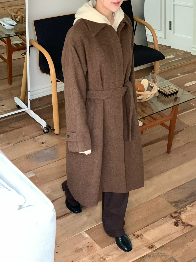 BINUS東大門㊣直郵女士新品休閑25秋冬推薦中長款大衣含腰帶BINUS中長款大衣