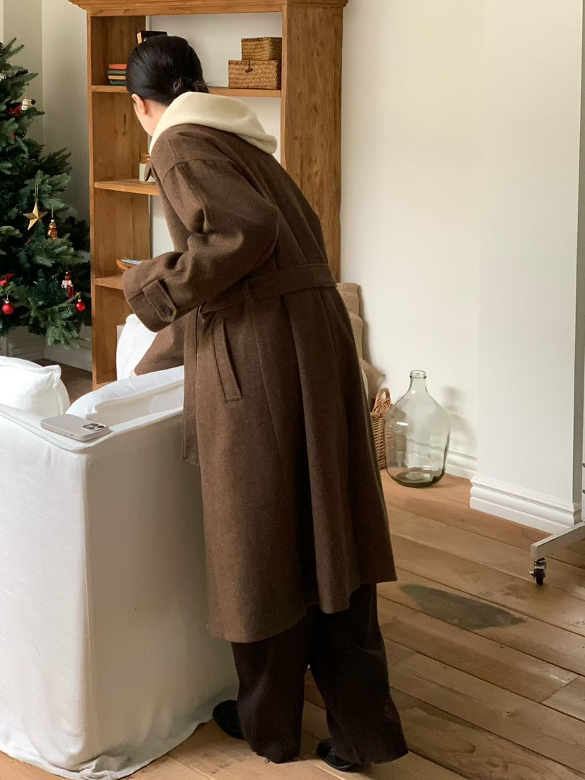 BINUS東大門㊣直郵女士新品休閑25秋冬推薦中長款大衣含腰帶BINUS中長款大衣