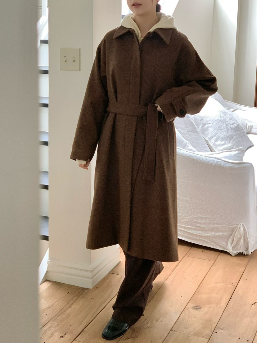 BINUS東大門㊣直郵女士新品休閑25秋冬推薦中長款大衣含腰帶BINUS中長款大衣