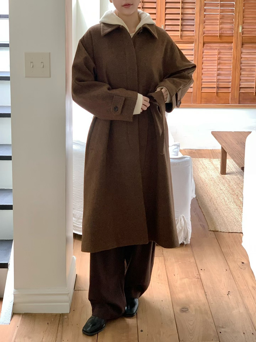 BINUS東大門㊣直郵女士新品休閑25秋冬推薦中長款大衣含腰帶BINUS中長款大衣