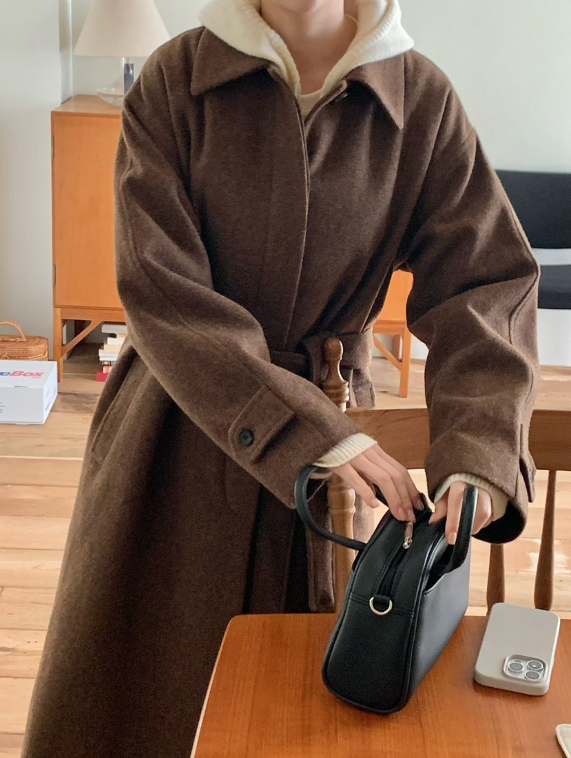 BINUS東大門㊣直郵女士新品休閑25秋冬推薦中長款大衣含腰帶BINUS中長款大衣