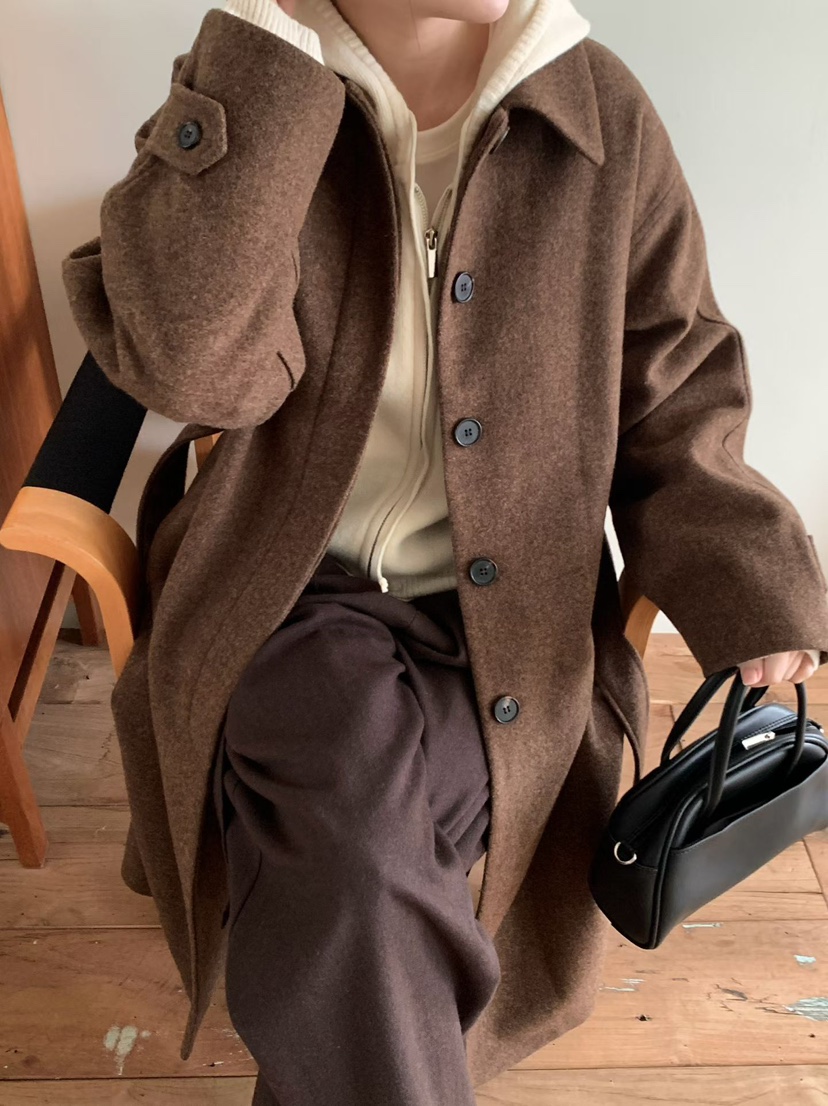 BINUS東大門㊣直郵女士新品休閑25秋冬推薦中長款大衣含腰帶BINUS中長款大衣