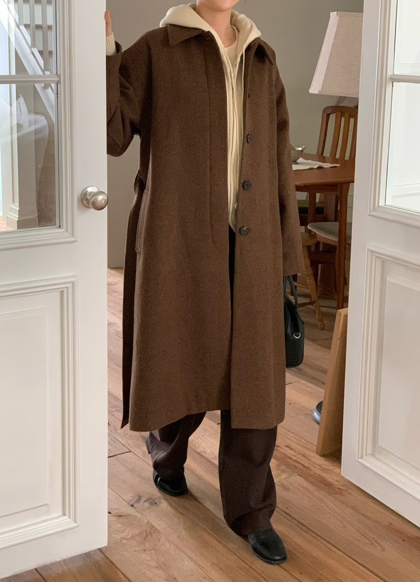 BINUS東大門㊣直郵女士新品休閑25秋冬推薦中長款大衣含腰帶BINUS中長款大衣