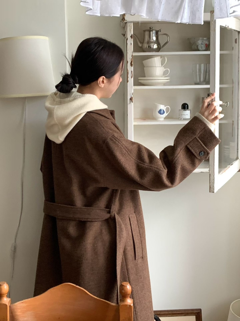 BINUS東大門㊣直郵女士新品休閑25秋冬推薦中長款大衣含腰帶BINUS中長款大衣