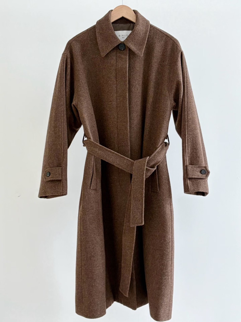 BINUS東大門㊣直郵女士新品休閑25秋冬推薦中長款大衣含腰帶BINUS中長款大衣