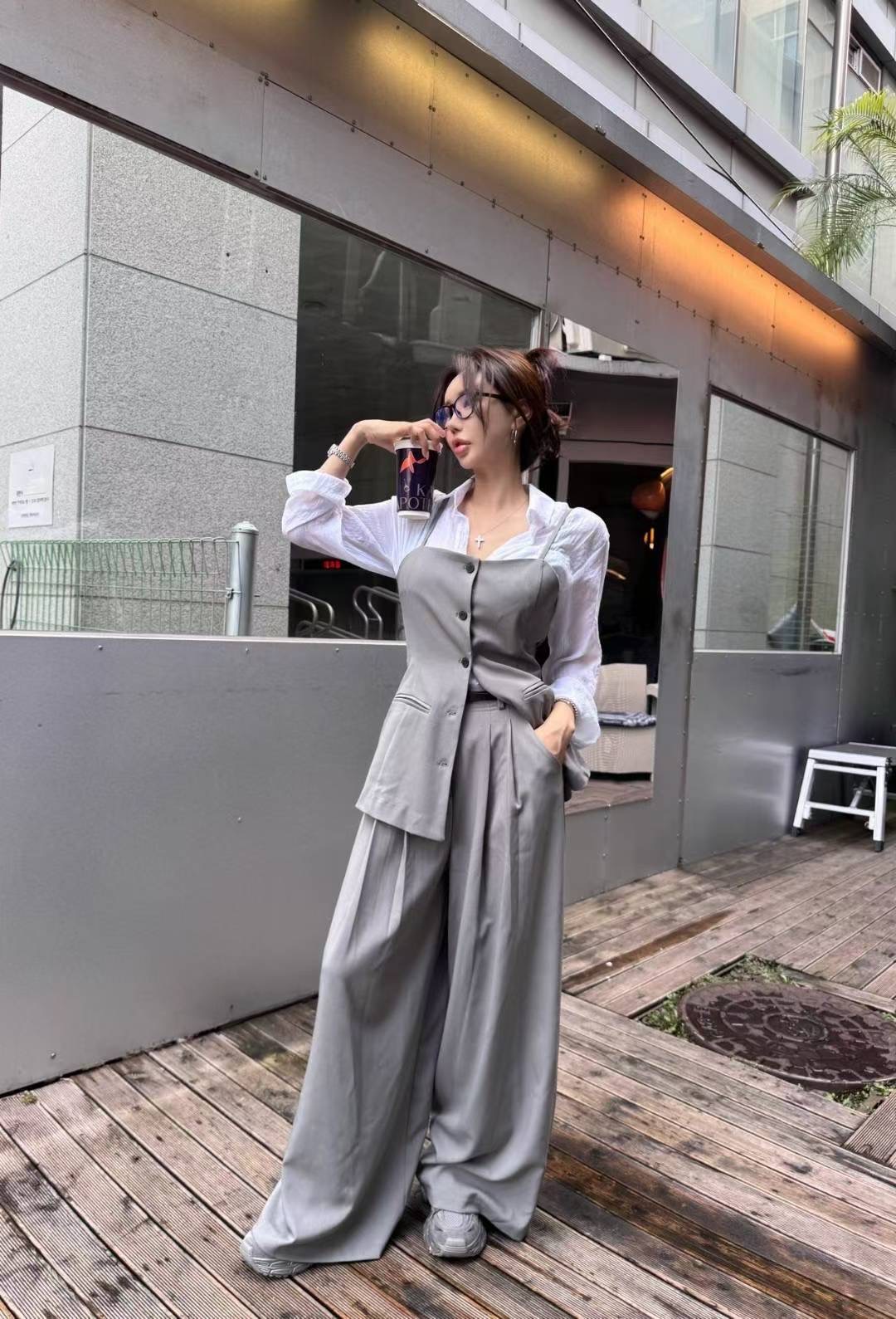 COZCAT-코즈켓-T韓國代購㊣女裝新品25秋冬熱賣休閑褲腰帶COZCAT休閑褲