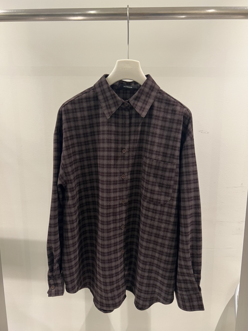 MENTOR韓國代購㊣女士新款時尚襯衫蕾絲衫男女同款法蘭絨格紋MENTOR襯衫/蕾絲衫