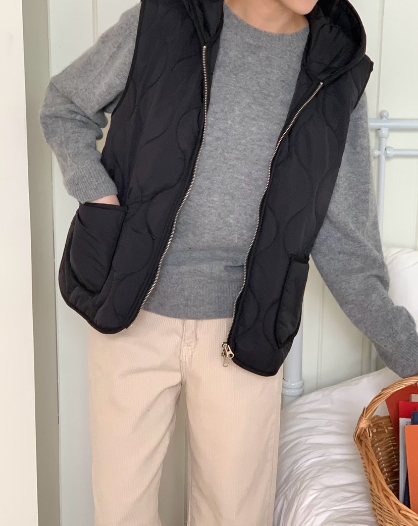 BINUS韓國代購㊣女士新品休閑推薦職業真品熱賣馬甲絎縫連帽BINUS馬甲