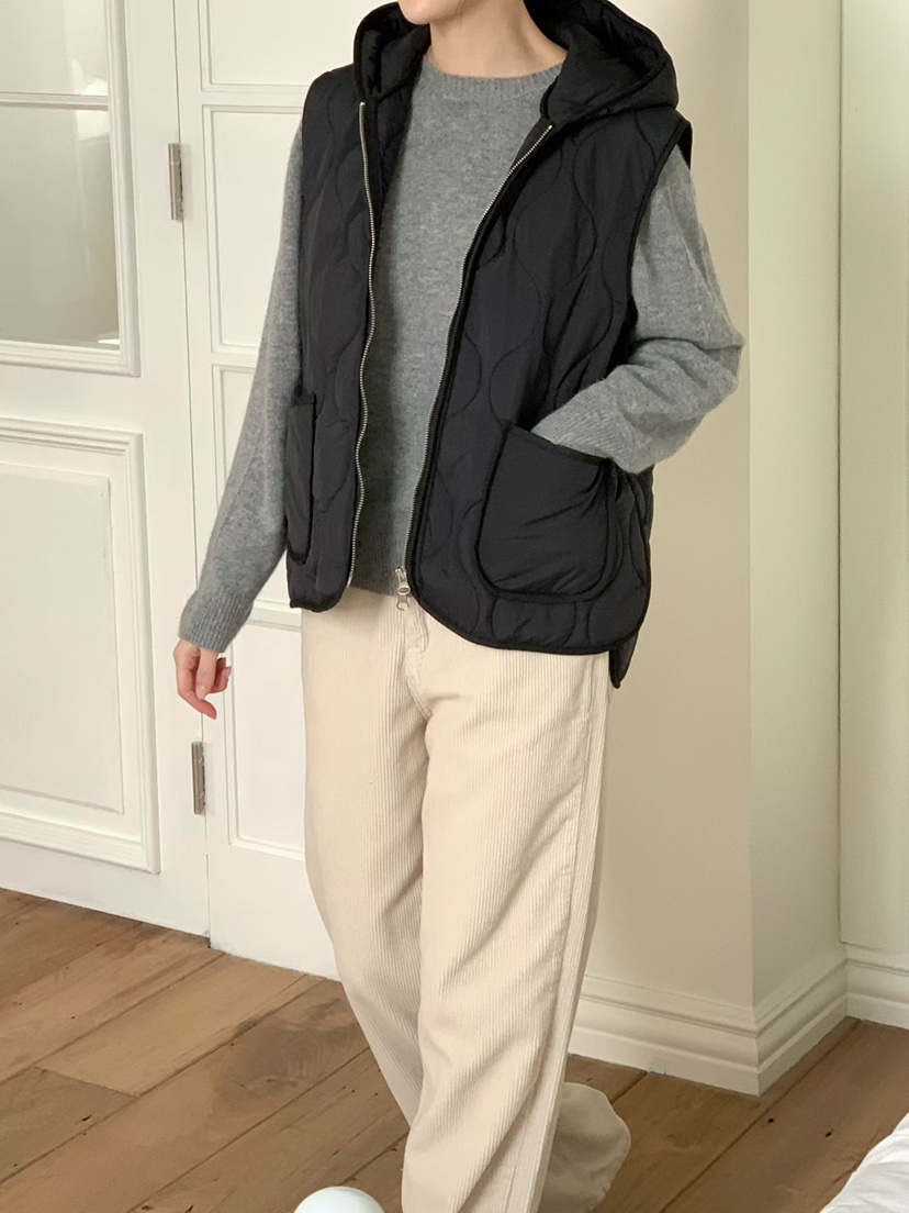 BINUS韓國代購㊣女士新品休閑推薦職業真品熱賣馬甲絎縫連帽BINUS馬甲