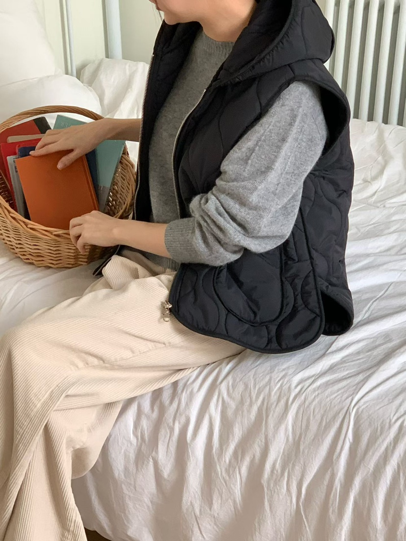 BINUS韓國代購㊣女士新品休閑推薦職業真品熱賣馬甲絎縫連帽BINUS馬甲