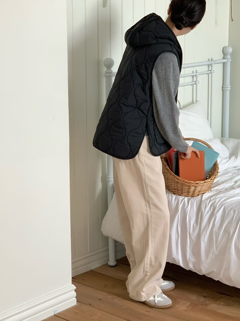 BINUS韓國代購㊣女士新品休閑推薦職業真品熱賣馬甲絎縫連帽BINUS馬甲