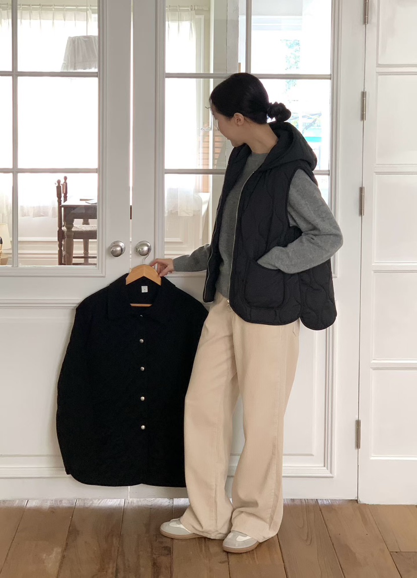 BINUS韓國代購㊣女士新品休閑推薦職業真品熱賣馬甲絎縫連帽BINUS馬甲