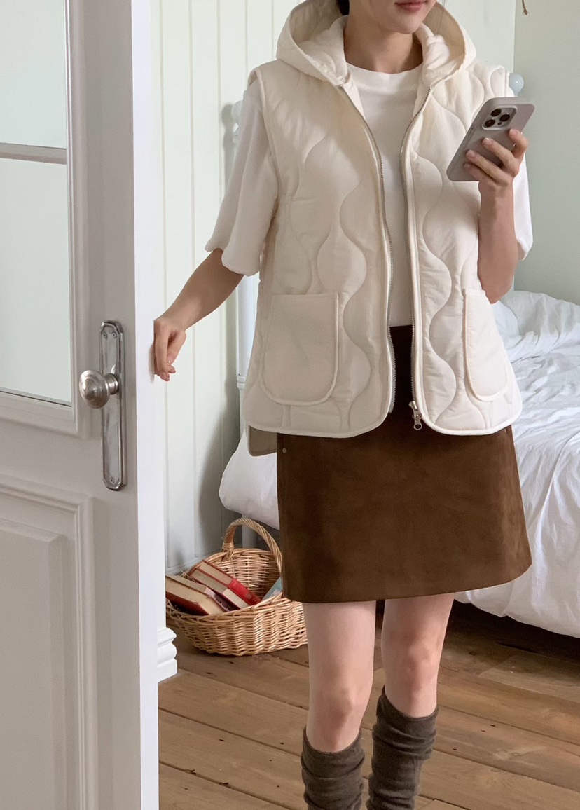 BINUS韓國代購㊣女士新品休閑推薦職業真品熱賣馬甲絎縫連帽BINUS馬甲