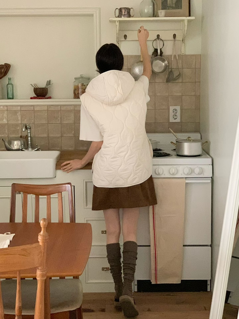 BINUS韓國代購㊣女士新品休閑推薦職業真品熱賣馬甲絎縫連帽BINUS馬甲