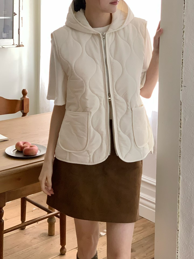 BINUS韓國代購㊣女士新品休閑推薦職業真品熱賣馬甲絎縫連帽BINUS馬甲