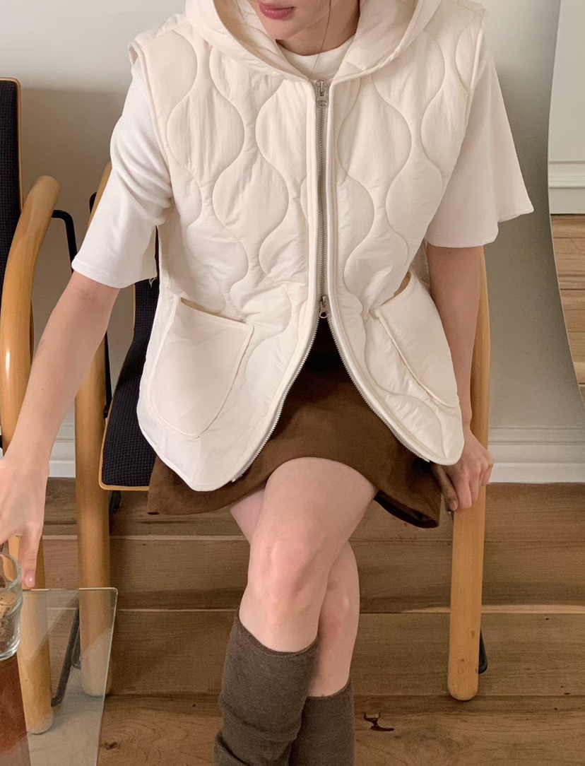 BINUS韓國代購㊣女士新品休閑推薦職業真品熱賣馬甲絎縫連帽BINUS馬甲