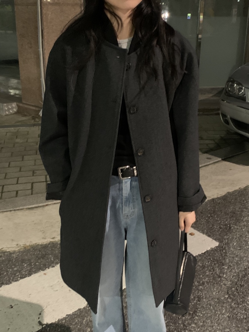 NOUVEAU韓國代購㊣女裝新品時尚職業推薦休閑中長款大衣羊毛NOUVEAU中長款大衣